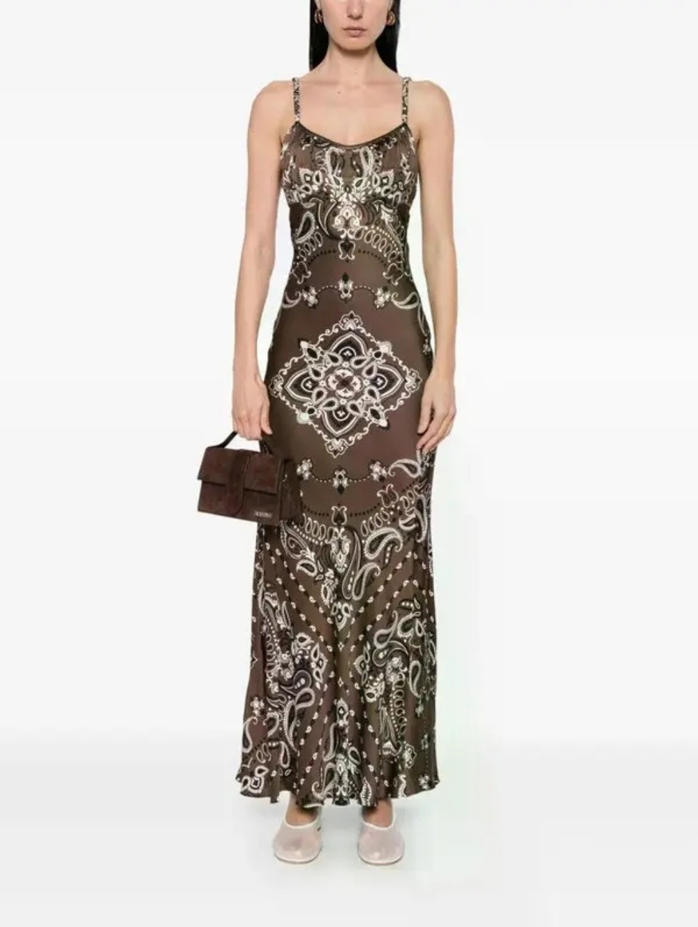 Sandro Brown and Cream Paisley Maxi Dress
